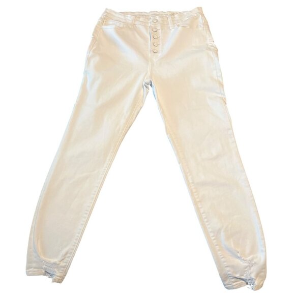 Bridge By Gly White Curvy High Rise Ankle Skinny Jeans Size 30 Distressed Hem - Picture 1 of 9